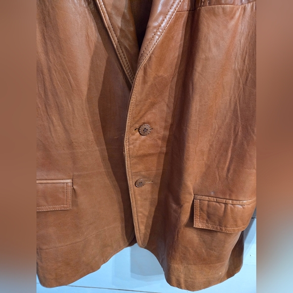 Vintage MCM London Fog Mens Sz 42R Leather Blazer Coat Caramel Tan Brown Jacket - Picture 4 of 16